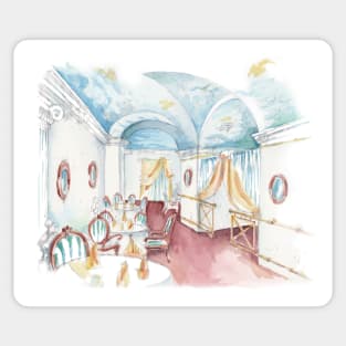 Seafood Restaurant. Watercolor Sketch Sticker